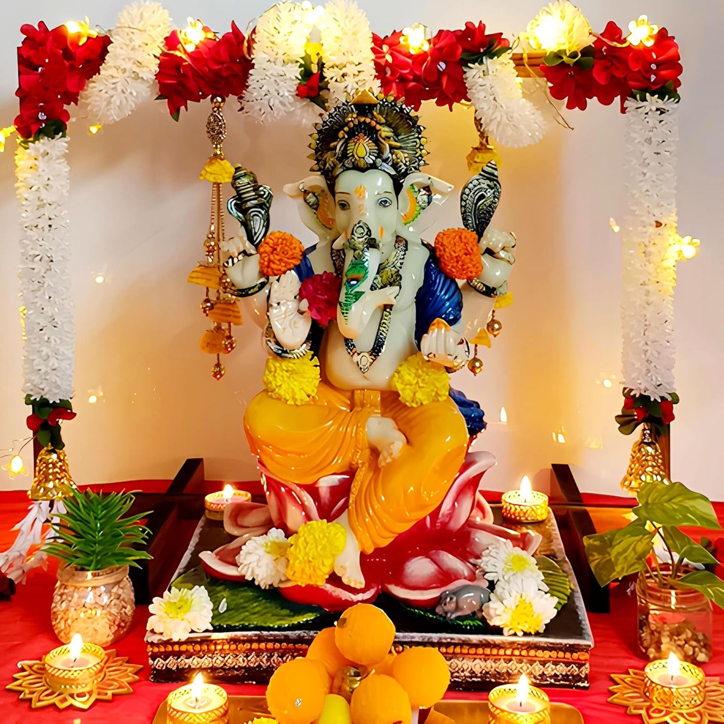 SOLOBOLO Mandir Foldable Backdrop Stand for Ganpati ,Navratri,Durga Pooja,Ideal for Home Mandir and Office as Backdrop Frame, Festival Decoration Item (24x18 inch)