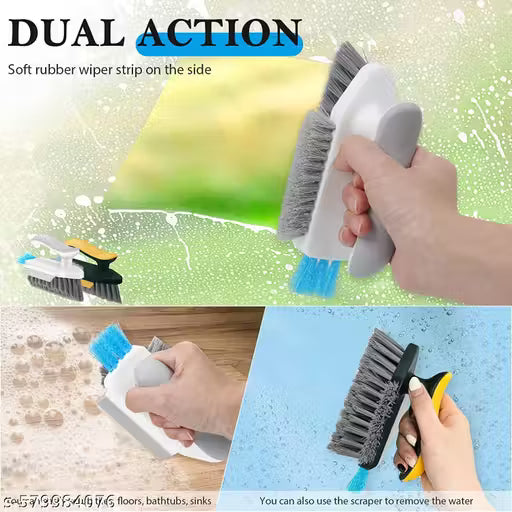 Cleaning Brush with Squeegee Scrub Brush Crevice Cleaning Brush Tools, v-Shape Gap Brush Multifunctional scrubbing Floor Brush for Cleaning Corner,Window,Sink,Kitchen (4 in 1 Cleaning Brush)