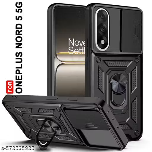 AESTMO Armor OnePlus Nord 5 5G Bumper Back Case Cover | Ring Holder & Sliding Camera Shield Cover | 360 Degree Protection Back Case Cover for OnePlus Nord 5 5G (Black)