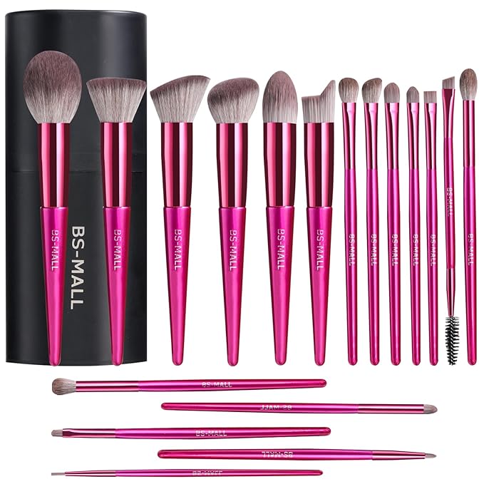BS-MALL Makeup Brush Set for Foundation Powder Concealers Eye Shadows Blush Synthetic Makeup Brushes with black case 18 Pcs
