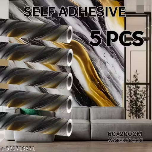 Long Lasting Black Gold Wall Sheet Marble Wallpaper Esy To Aply Kitchen Area Hotel Table Office Wall Kids Room And Any Other Smooth Surface(60x200CM Set Of 5)