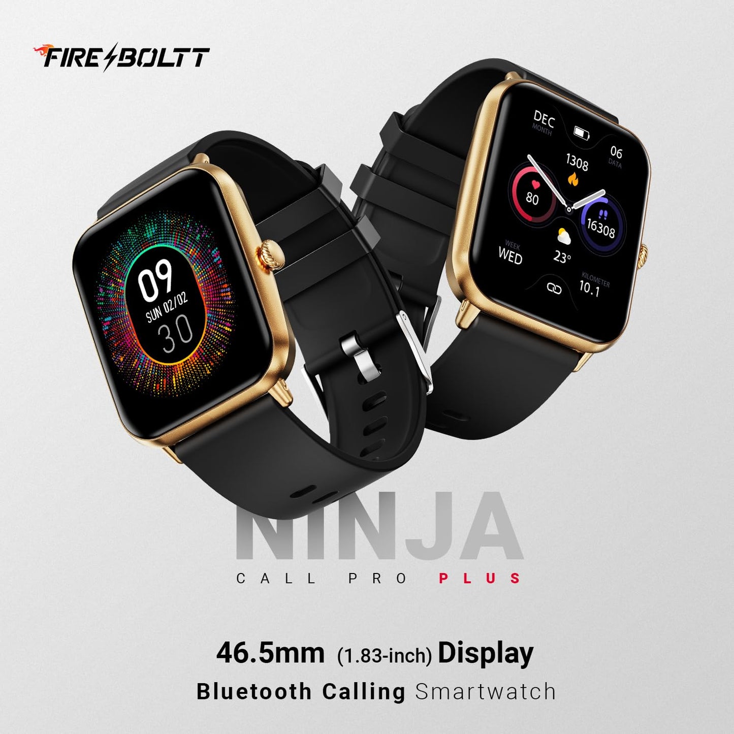 Fire-Boltt Ninja Call Pro Plus Smart Watch 1.83 inch with Bluetooth Calling, AI Voice Assistance, 100 Sports Modes IP67 Rating, 240 * 280 Pixel High Resolution (Gold Black)