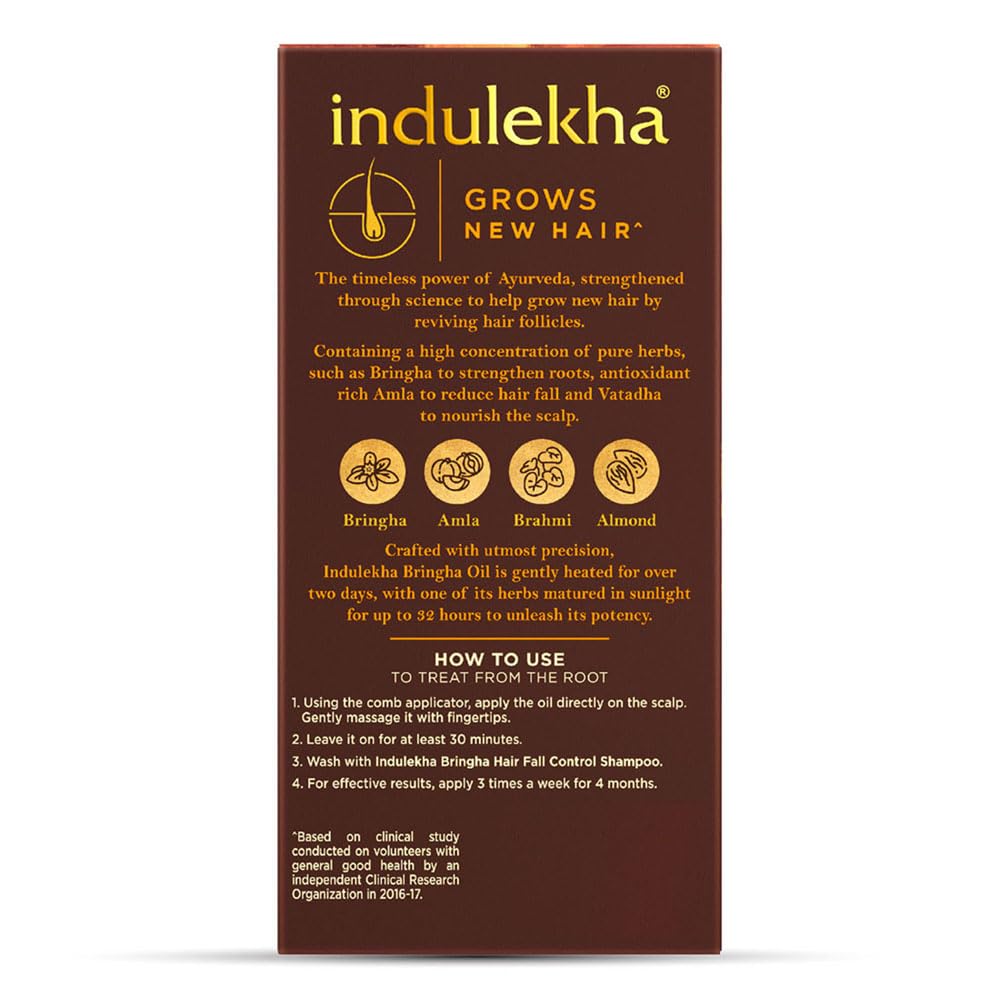Indulekha Bringha, Ayurvedic Hair Oil, 100ml, for Hair Fall Control, with Amla & Coconut Oil, with Comb Applicator