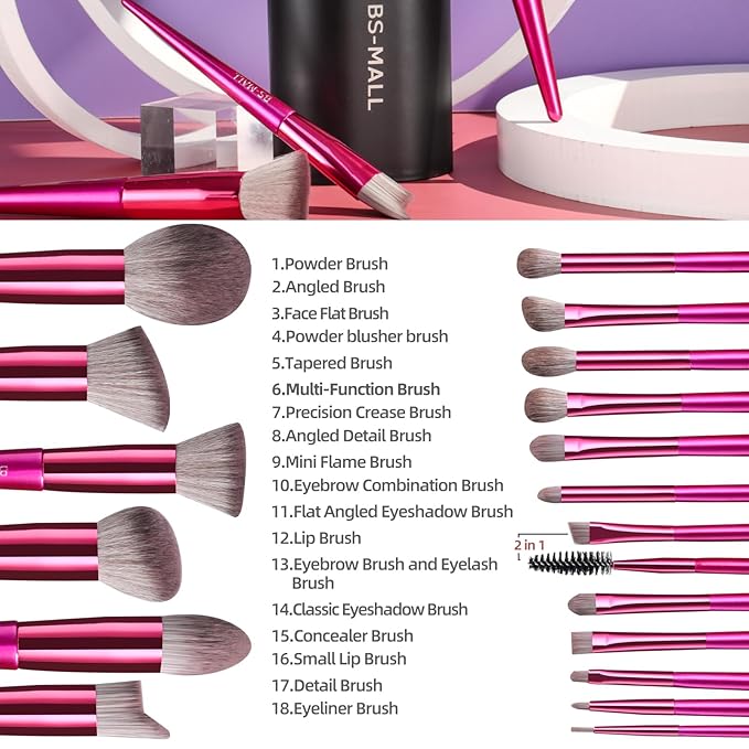 BS-MALL Makeup Brush Set for Foundation Powder Concealers Eye Shadows Blush Synthetic Makeup Brushes with black case 18 Pcs