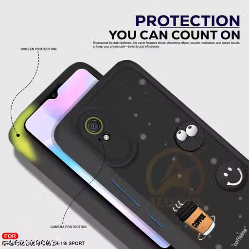 AELVOUX Back Case Cover for Redmi 9A Back Cover | Cute Fun Cartoon 3D Ball | Coffee Silicone Case | Full Body Protection | Camera Protection Back Cover for Redmi 9A (Black)