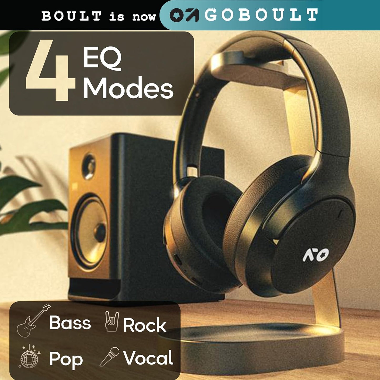 GOBOULT Q Over Ear Bluetooth Headphones with 70H Playtime, 40mm Bass Drivers, Zen™ ENC Mic, Type-C Fast Charging, 4 EQ Modes, AUX Option, IPX5 Headphones Wireless with mic (Black)
