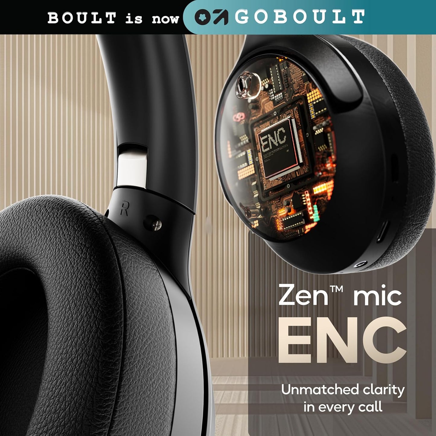 GOBOULT Q Over Ear Bluetooth Headphones with 70H Playtime, 40mm Bass Drivers, Zen™ ENC Mic, Type-C Fast Charging, 4 EQ Modes, AUX Option, IPX5 Headphones Wireless with mic (Black)