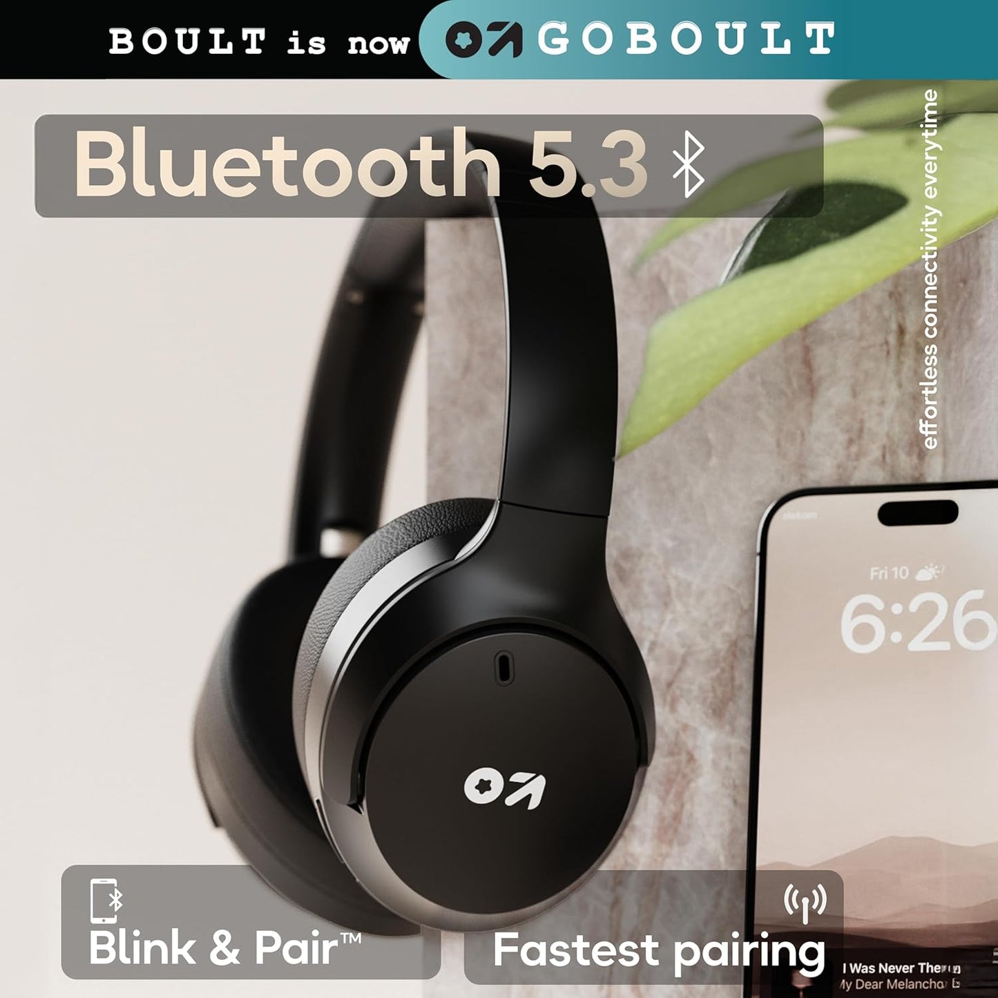 GOBOULT Q Over Ear Bluetooth Headphones with 70H Playtime, 40mm Bass Drivers, Zen™ ENC Mic, Type-C Fast Charging, 4 EQ Modes, AUX Option, IPX5 Headphones Wireless with mic (Black)
