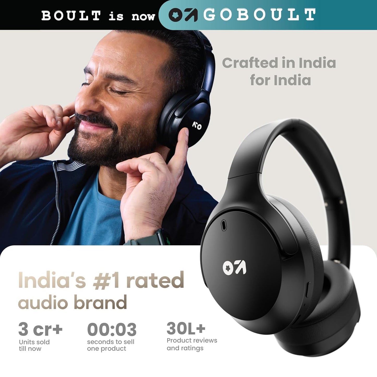 GOBOULT Q Over Ear Bluetooth Headphones with 70H Playtime, 40mm Bass Drivers, Zen™ ENC Mic, Type-C Fast Charging, 4 EQ Modes, AUX Option, IPX5 Headphones Wireless with mic (Black)