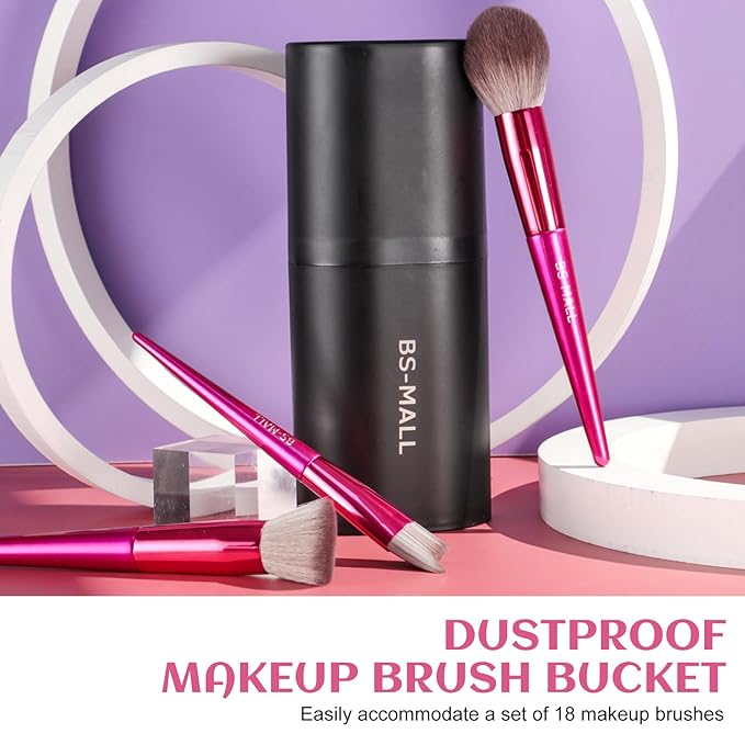 BS-MALL Makeup Brush Set for Foundation Powder Concealers Eye Shadows Blush Synthetic Makeup Brushes with black case 18 Pcs