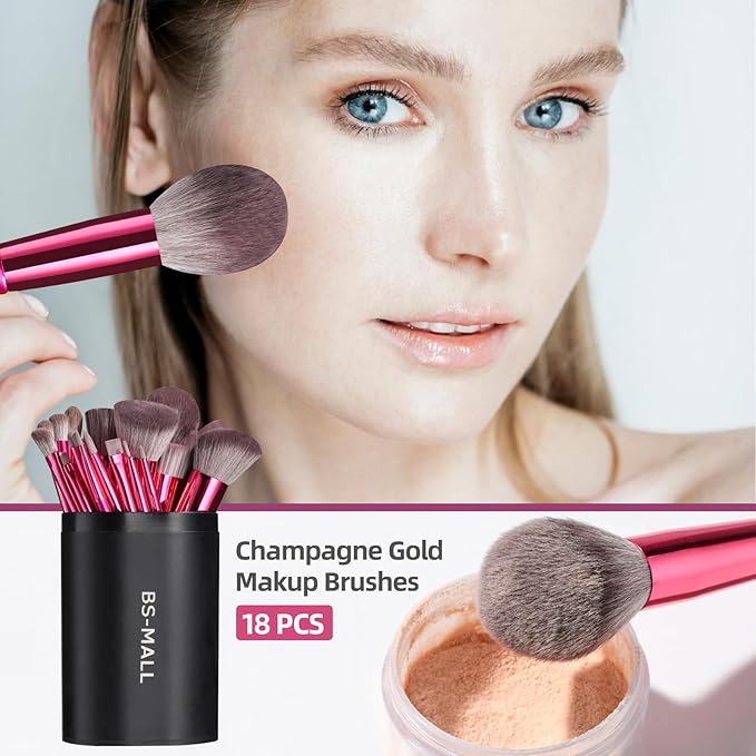 BS-MALL Makeup Brush Set for Foundation Powder Concealers Eye Shadows Blush Synthetic Makeup Brushes with black case 18 Pcs