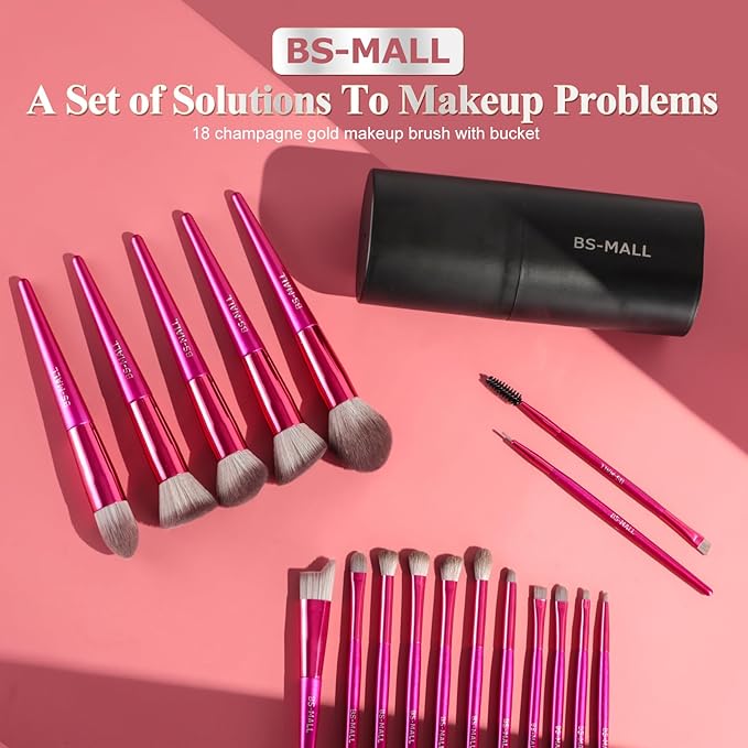 BS-MALL Makeup Brush Set for Foundation Powder Concealers Eye Shadows Blush Synthetic Makeup Brushes with black case 18 Pcs