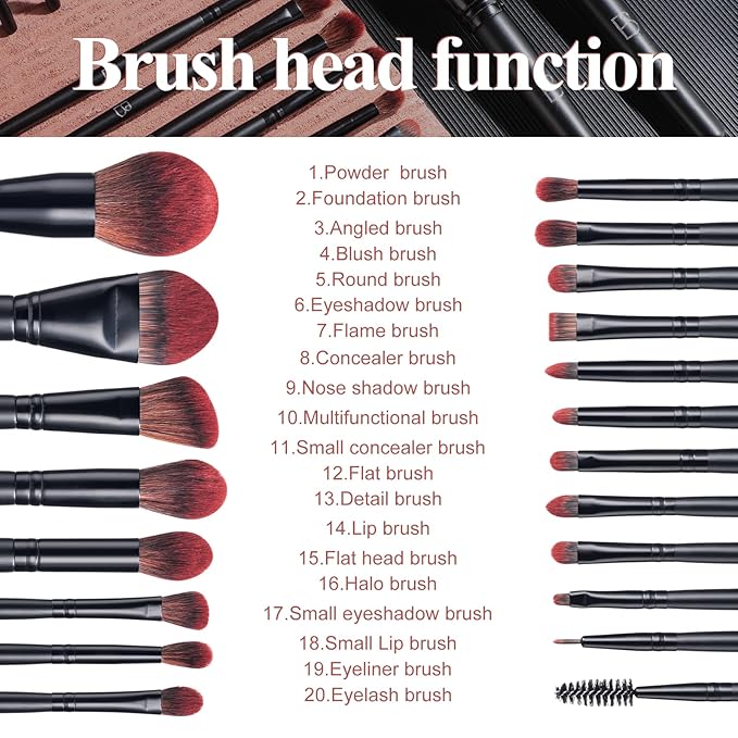 BS-MALL Makeup Brushes Set Professional Foundation Powder Concealers Eye shadows Blush Synthetic Makeup Brushes with Black case 20 Pcs