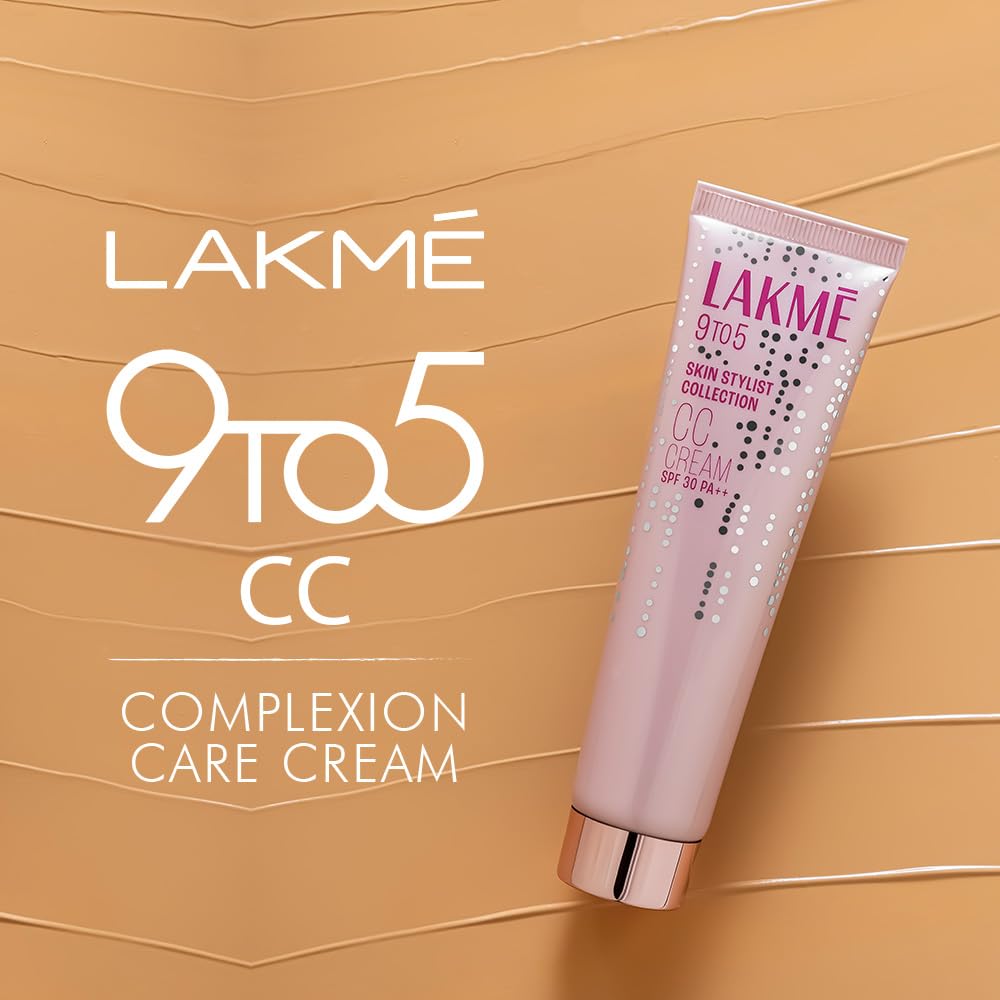Lakme 9 to 5 CC Cream, 01 - Beige, Light Face Makeup with Natural Coverage, SPF 30 - Tinted Moisturizer to Brighten Skin, Conceal Dark Spots, 30 g