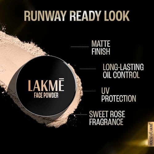 Lakme Rose Loose Face Powder with Sunscreen, Soft Pink, Face Makeup for a Rosy Glow - Matte Finish for Oily Skin Control, 40 g