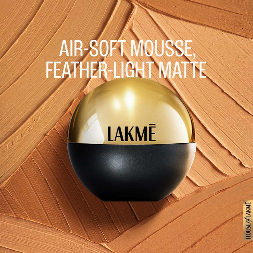 Lakme Absolute Skin Natural Mousse, Almond Honey, SPF 8 Natural Finish Matte Cream Foundation - Long Lasting Weightless Full Coverage Face Makeup, 25g
