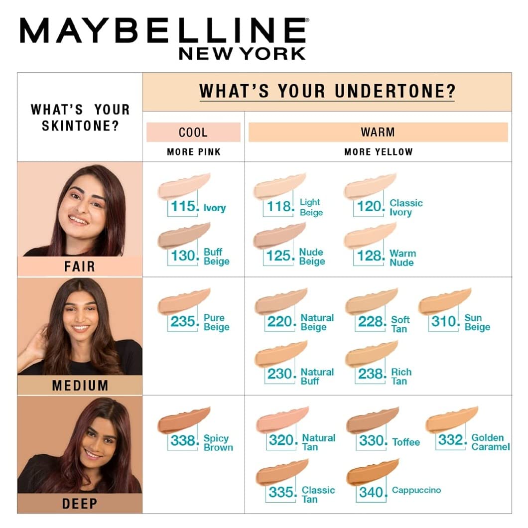 Maybelline New York Liquid Foundation, Matte & Poreless, Full Coverage Blendable Normal to Oily Skin, Fit Me, 128 Warm Nude, 18 ml