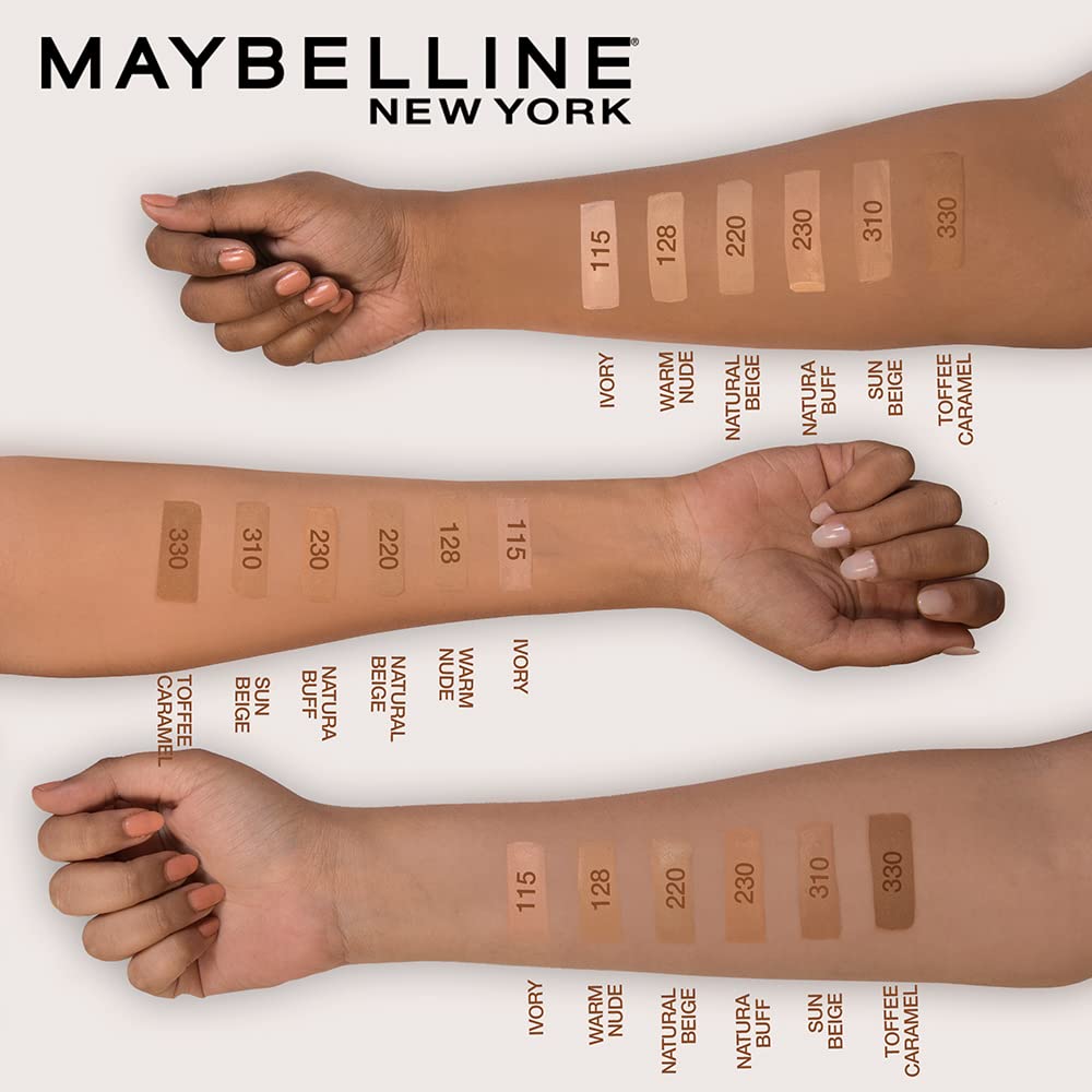 Maybelline New York Liquid Foundation, Matte & Poreless, Full Coverage Blendable Normal to Oily Skin, Fit Me, 128 Warm Nude, 18 ml