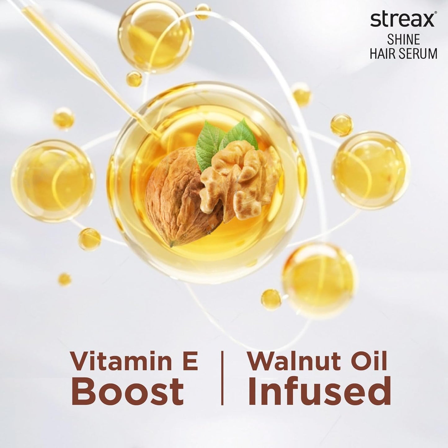 Streax Hair Serum 200ml, Hair serum for Dry & Frizzy Hair, for Women & Men, for Curly Hair, Wavy Hair, Straight Hair, Silk & Shine Vitalised with Walnut Oil