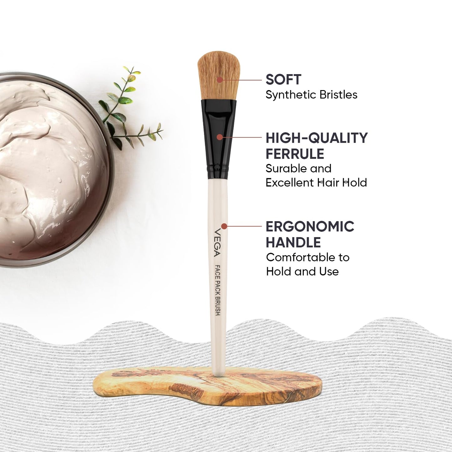 Vega Bristle Face Pack Brush - White, 1 Piece, (HV-27)