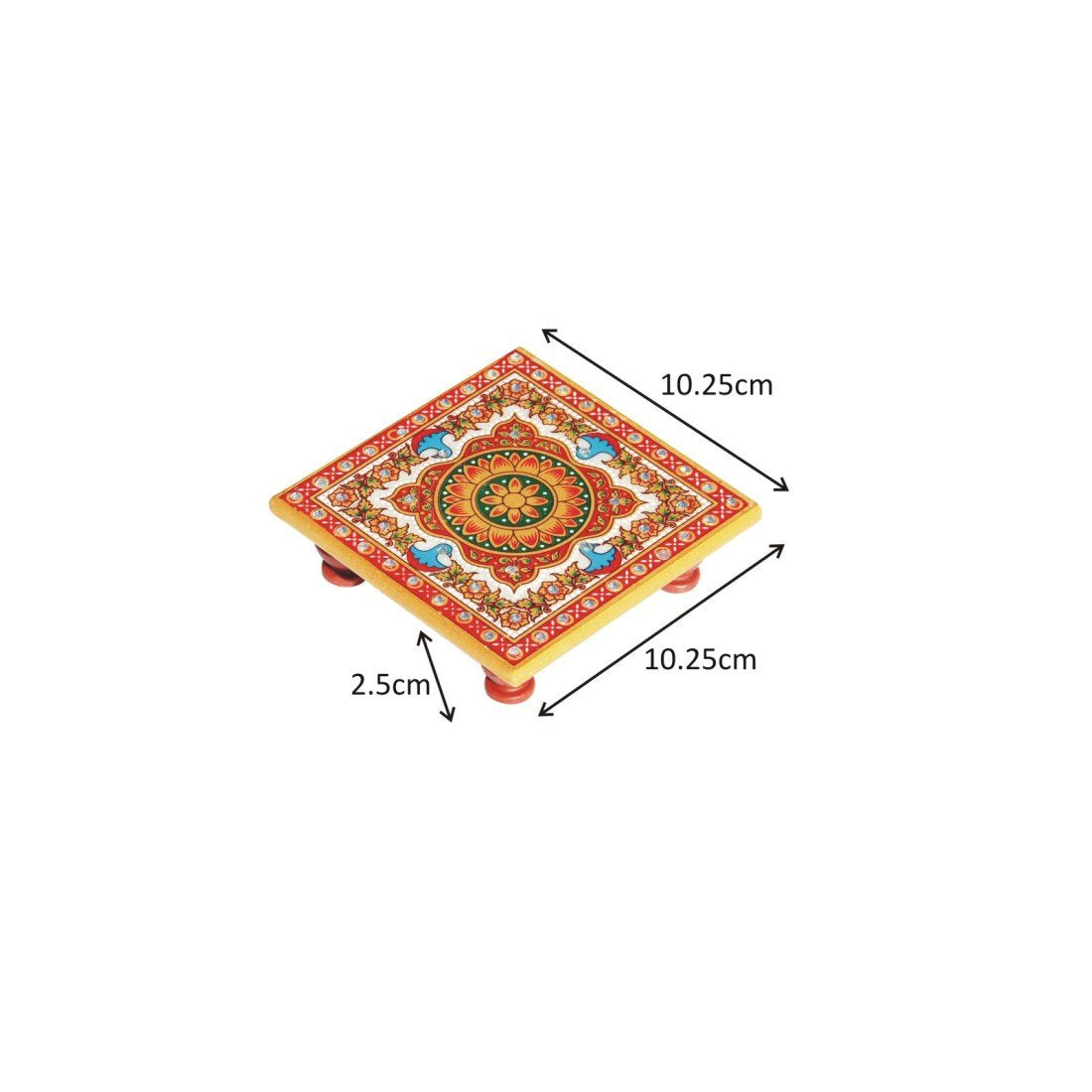 Handicrafts Paradise (4 x 4 inch, Set of 2Pc) Intricate Floral Painted Marble Chowki (Multicolour) Idols Statues Pratima, Bajot for God, Home Mandir, Home Décor Showpiece