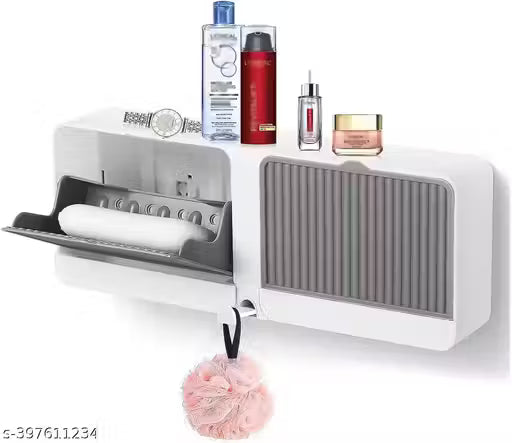 Creative Wall Mounted Soap Boox with Lid Double Grids Soap Draining Rack Bathroom Soap Holder (plastic, Multicolor)