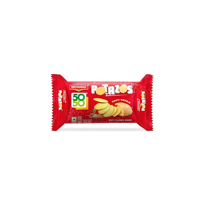 Britannia 5050 Potazos Masti Masala Spicy Flavoured Crisps | 71.5 gm | Potato and Biscuit ka tasty combination