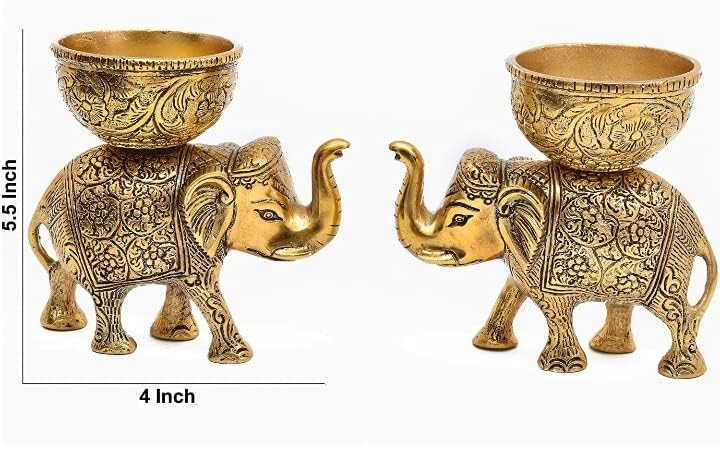 LABHCART Brass Elephant Urli Bowl: Action Ethnic Home Decor For Floating Flowers,Candle Lamps,Temple Room-Traditional Diwali Decoration Gift,500Ml