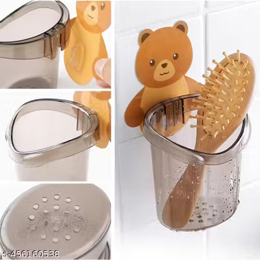 Toothbrush Holder, Plastic Brush Holder 2 Pcs Set, Self Adhesive Toothbrush Holder for Bathroom Wall, Tooth Brush Stand Storage Toothbrush, Toothpaste, Teddy Bear Shaped (Multicolor)