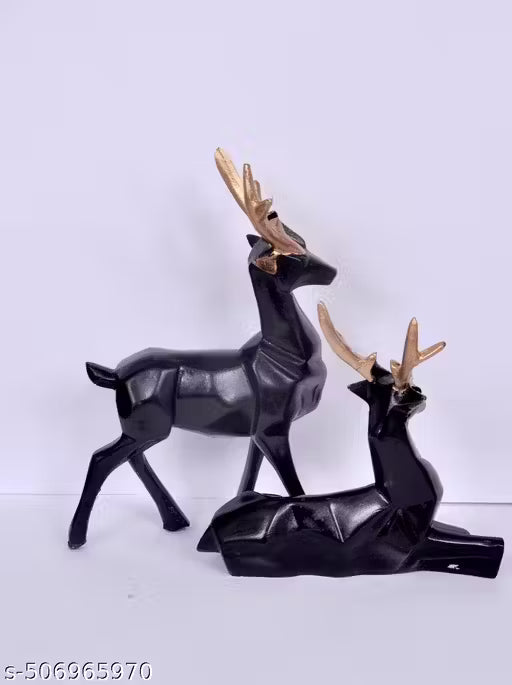 SN Trader Classy Black Deer Statue/Hiran Sculptures Showpiece for Home & Office Decor, Decoration, Vastu, Good Luck and Gift for husband and wife and new married couple/Engaged couple/Loving couple and best party and wedding anniversary,birthday gift.