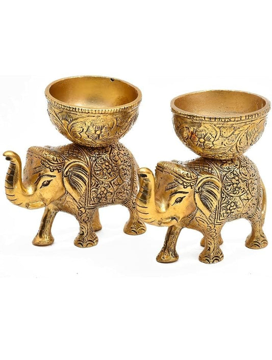 LABHCART Brass Elephant Urli Bowl: Action Ethnic Home Decor For Floating Flowers,Candle Lamps,Temple Room-Traditional Diwali Decoration Gift,500Ml