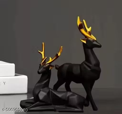 SN Trader Classy Black Deer Statue/Hiran Sculptures Showpiece for Home & Office Decor, Decoration, Vastu, Good Luck and Gift for husband and wife and new married couple/Engaged couple/Loving couple and best party and wedding anniversary,birthday gift.