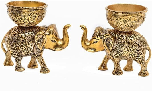 LABHCART Brass Elephant Urli Bowl: Action Ethnic Home Decor For Floating Flowers,Candle Lamps,Temple Room-Traditional Diwali Decoration Gift,500Ml