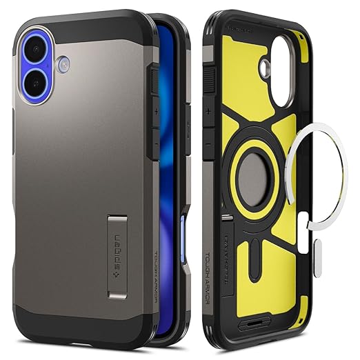 Spigen Tough Armor (Ai) MagFit Back Cover Case Compatible with iPhone 16 (TPU + Poly Carbonate | Black)