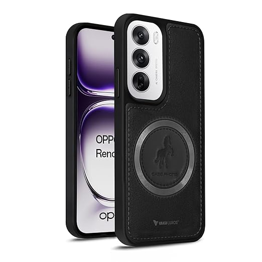 Vaku Luxos® Astrid Back Cover Case for Oppo Reno12 5G Leather Stitched Magnetic Magsafe Wireless Charging TPU Phone Case Camera Screen Protector- Grey