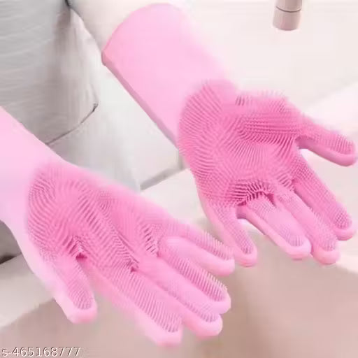 Gloves Magic Silicone Dish Washing Gloves, Silicon Cleaning Gloves, Silicon Hand Gloves for Kitchen Dishwashing and Pet Grooming, Great for Washing Dish, Car, Bathroom (Multicolour, Pack of 1)