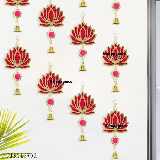 Lotus Hangings for Decoration, Pack of 6 Color - Pink | Door/Wall Decor, Mandir Pooja Room, Temple Decor, Export Quality | Wedding Backdrop Decorative Items