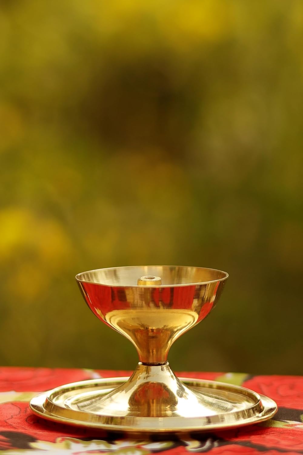 Heaven Decor Brass and Glass akhand deep Diya with Cover for Puja | Deepam Jyot Diya Oil Lamp | Pooja Articles and Pooja Items for Home Temple 4.8 inch
