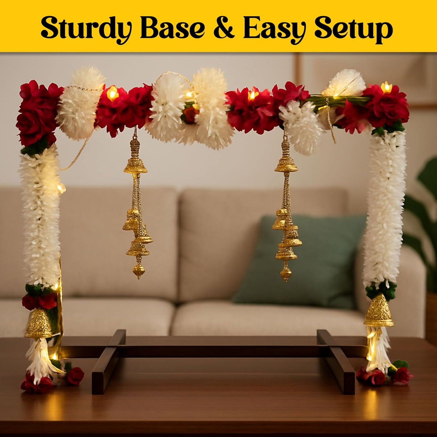 SOLOBOLO Mandir Foldable Backdrop Stand for Ganpati ,Navratri,Durga Pooja,Ideal for Home Mandir and Office as Backdrop Frame, Festival Decoration Item (24x18 inch)