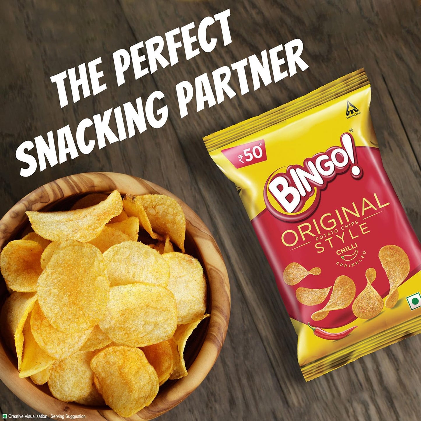 Bingo! Original Style Chilli Sprinkled - Flat Cut Spicy Potato Chips Pack for Snacks, 90g/85gram(Weight may vary)