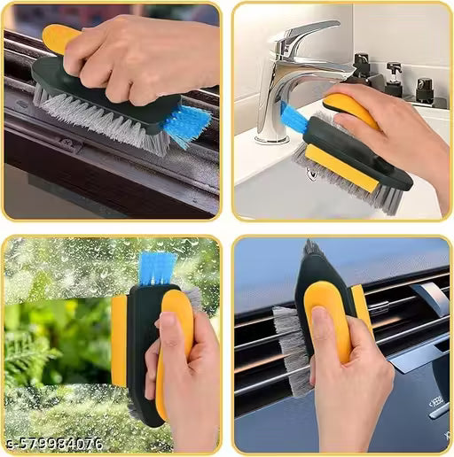 Cleaning Brush with Squeegee Scrub Brush Crevice Cleaning Brush Tools, v-Shape Gap Brush Multifunctional scrubbing Floor Brush for Cleaning Corner,Window,Sink,Kitchen (4 in 1 Cleaning Brush)