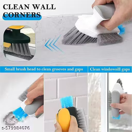 Cleaning Brush with Squeegee Scrub Brush Crevice Cleaning Brush Tools, v-Shape Gap Brush Multifunctional scrubbing Floor Brush for Cleaning Corner,Window,Sink,Kitchen (4 in 1 Cleaning Brush)