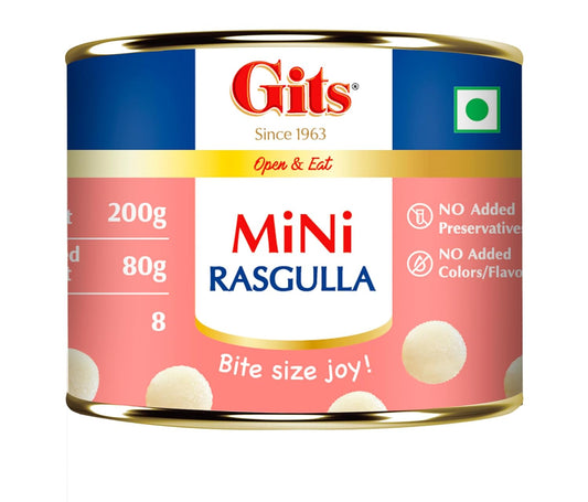 Gits MiNi Rasgulla Open & Eat Tin 200 gms | 8 pieces | Small Pack | Quick Sweet Cravings
