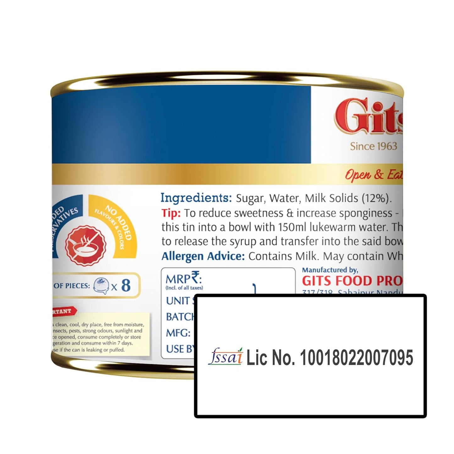 Gits MiNi Rasgulla Open & Eat Tin 200 gms | 8 pieces | Small Pack | Quick Sweet Cravings