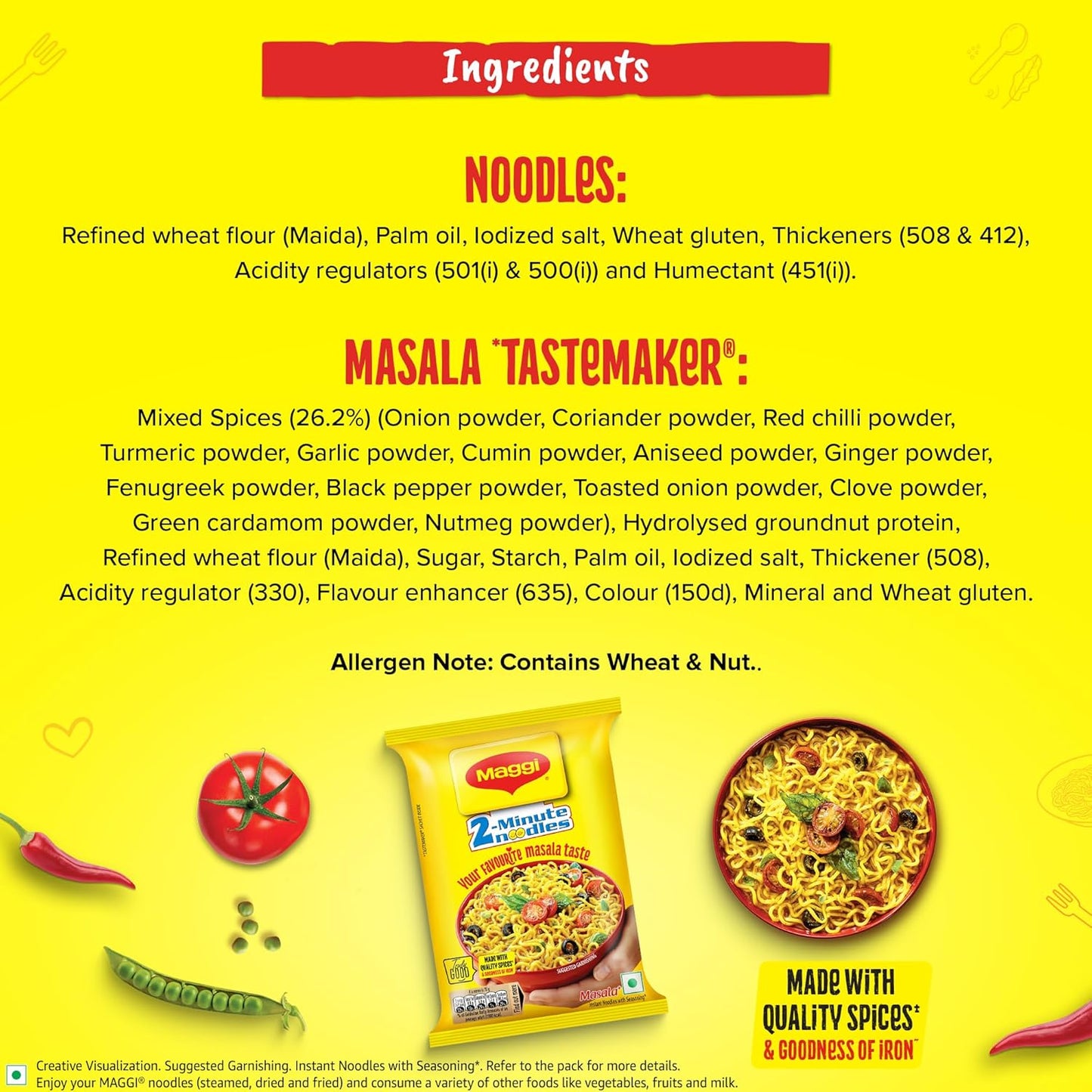 MAGGI 2-Minute Instant Noodles,Masala Noodles With Goodness Of Iron,Made With Choicest Quality Spices,Favourite Masala Taste, 70g Pouch.