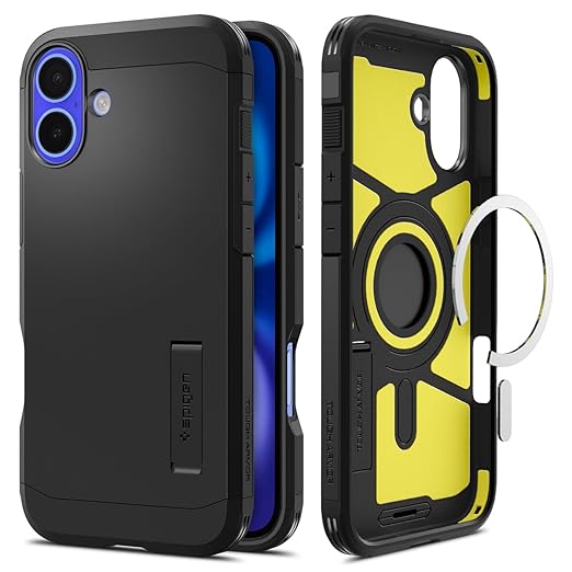 Spigen Tough Armor (Ai) MagFit Back Cover Case Compatible with iPhone 16 (TPU + Poly Carbonate | Black)