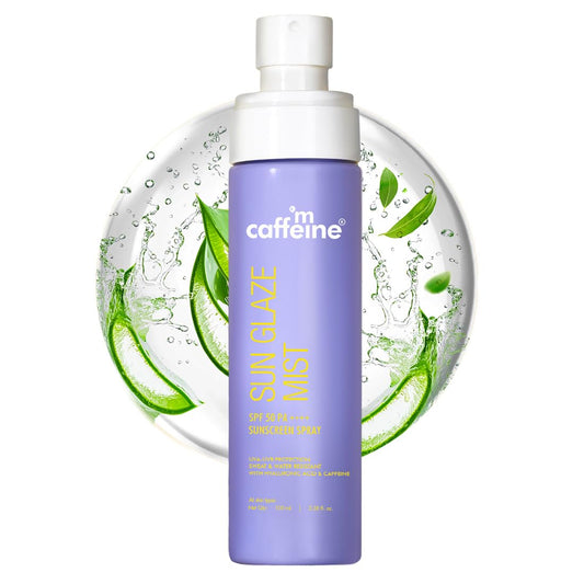 mCaffeine Sun Glaze Mist SPF 50 PA++++ Face Sunscreen Spray | 1% Hyaluronic Acid for Hydration| No White Cast | Easy Application Over Makeup & Quick Absorbing Sunscreen Spray | For All Skin Types