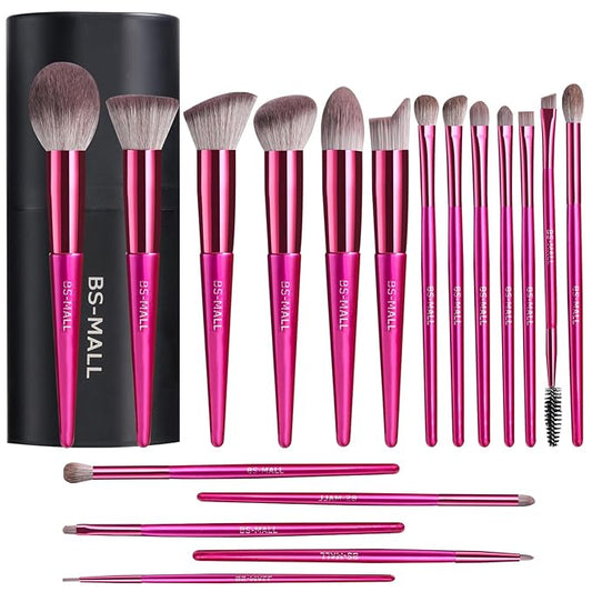 BS-MALL Makeup Brush Set for Foundation Powder Concealers Eye Shadows Blush Synthetic Makeup Brushes with black case 18 Pcs