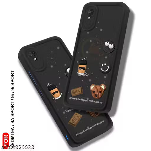 AELVOUX Back Case Cover for Redmi 9A Back Cover | Cute Fun Cartoon 3D Ball | Coffee Silicone Case | Full Body Protection | Camera Protection Back Cover for Redmi 9A (Black)
