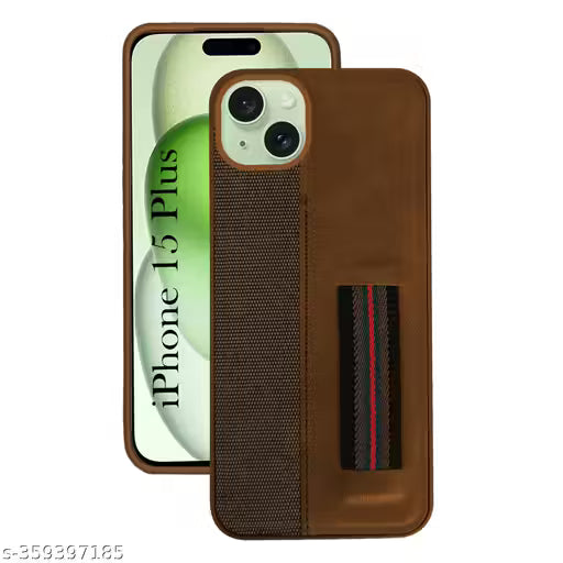 Jkobi Back Cover Case for iPhone 15 Plus (Professional PU Leather | Strip Chain Holder Socket | Brown)